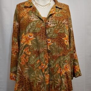 STYLE Studio Brown, Green and Orange 2 Piece Dress Set Women's Size 3X